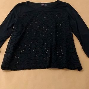 Top lg sleeve sz/pl silk & lace black Rafaella